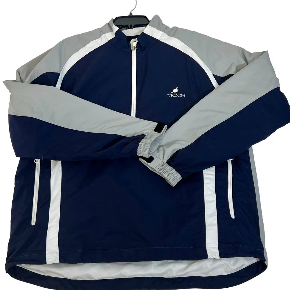 FootJoy Troon Mens Golf Windbreaker Jacket Navy & Gray White Zipper Lightweight‎